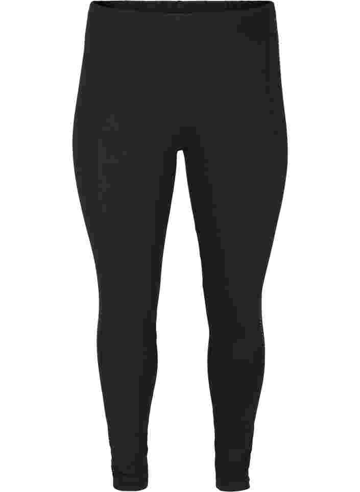 Viscose leggings with stones on the side, Black, Packshot image number 0