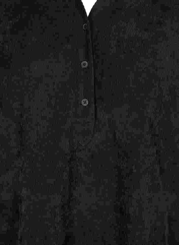 Velvet dress with 3/4-length sleeves and buttons, Black, Packshot image number 2