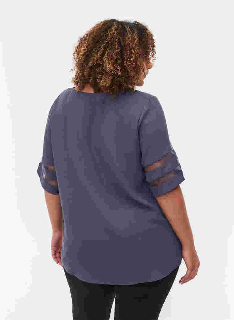 Short-sleeved blouse with v-neck, Odysses Gray, Model image number 1