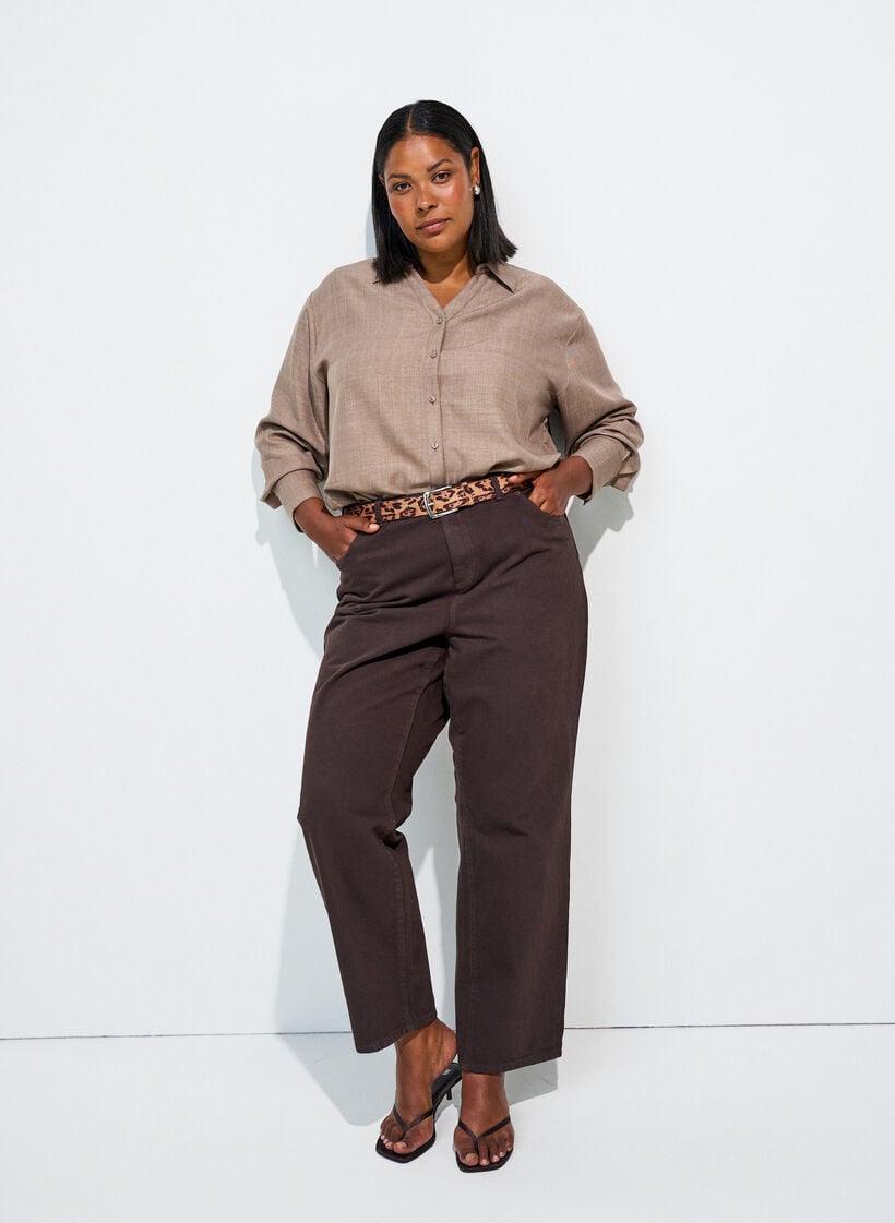 Loose shirt with V-neck, Brown, Model image number 1