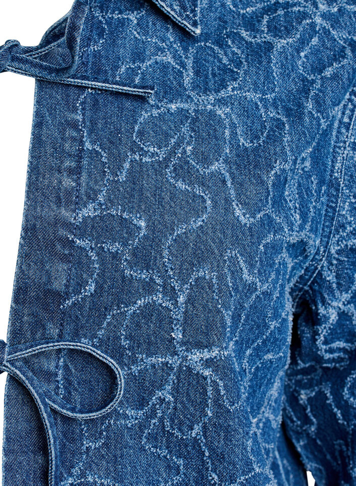 Denim jacket with tie fastening and pockets, Blue Denim Destroy, Packshot image number 2