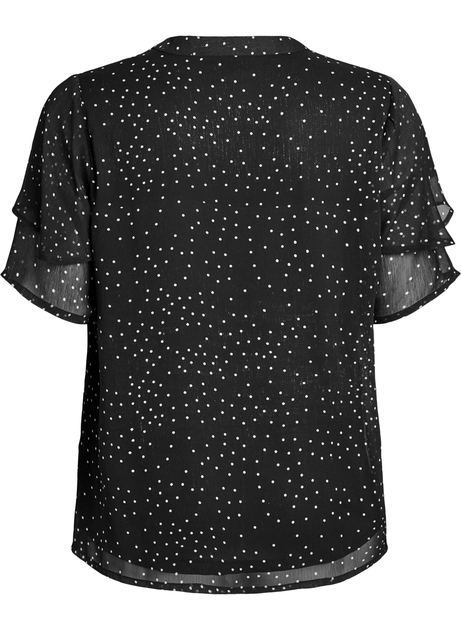 Zizzifashion Chiffon blouse with polka dots and ruffle sleeves, Black, Packshot image number 1