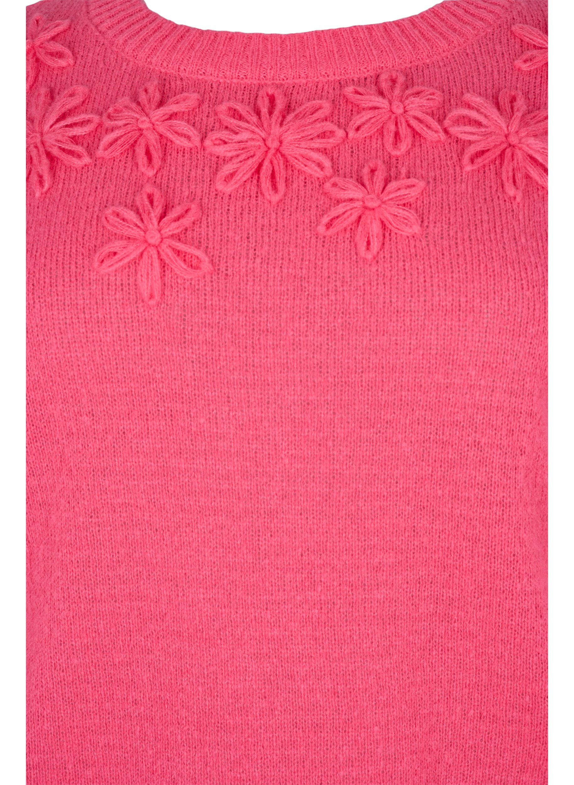 Zizzifashion Knitted jumper with flower details, Hot Pink, Packshot image number 2