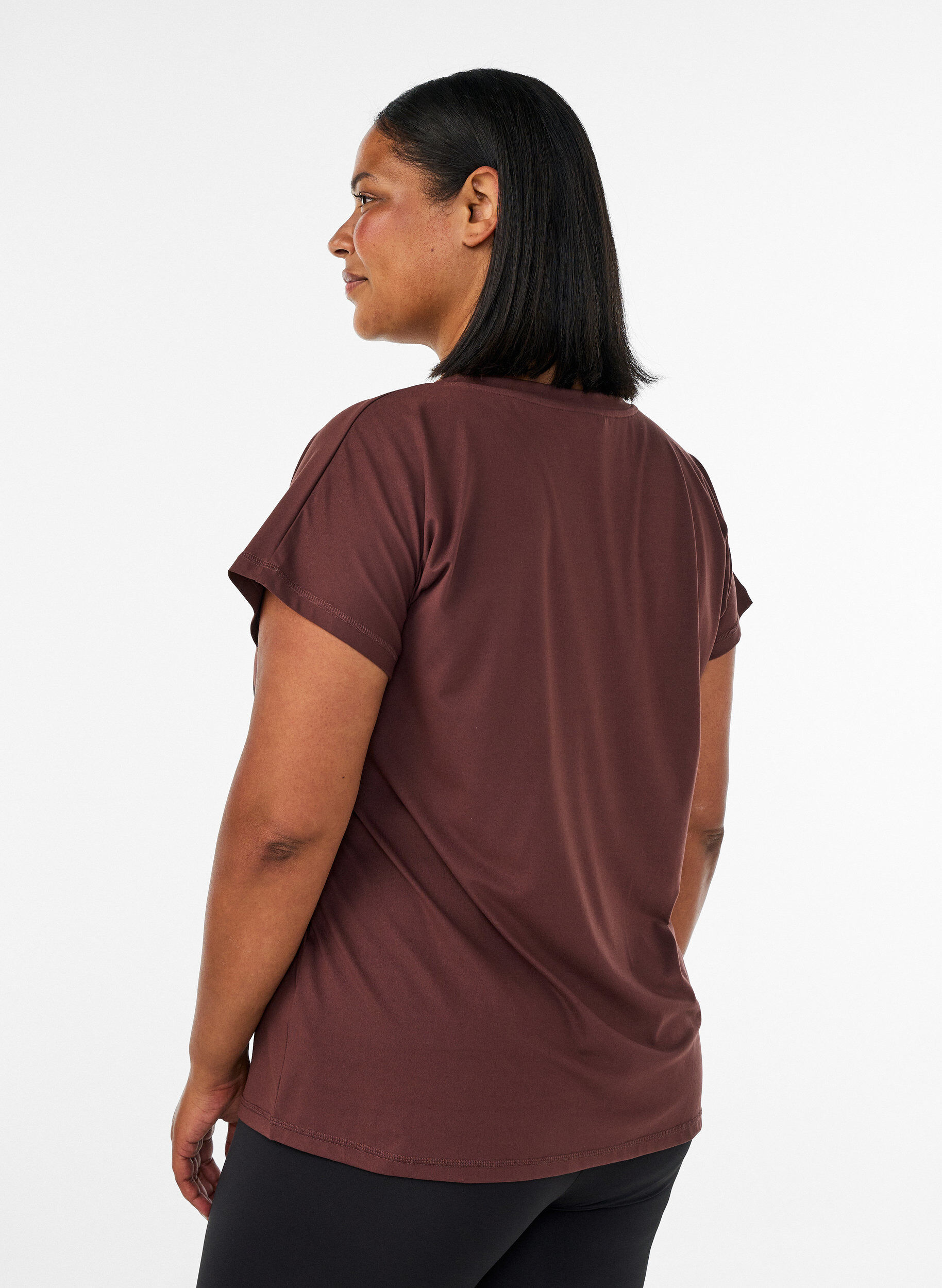 ZizzifashionLoose training t-shirt with v-neck, Brown, Model image number 2