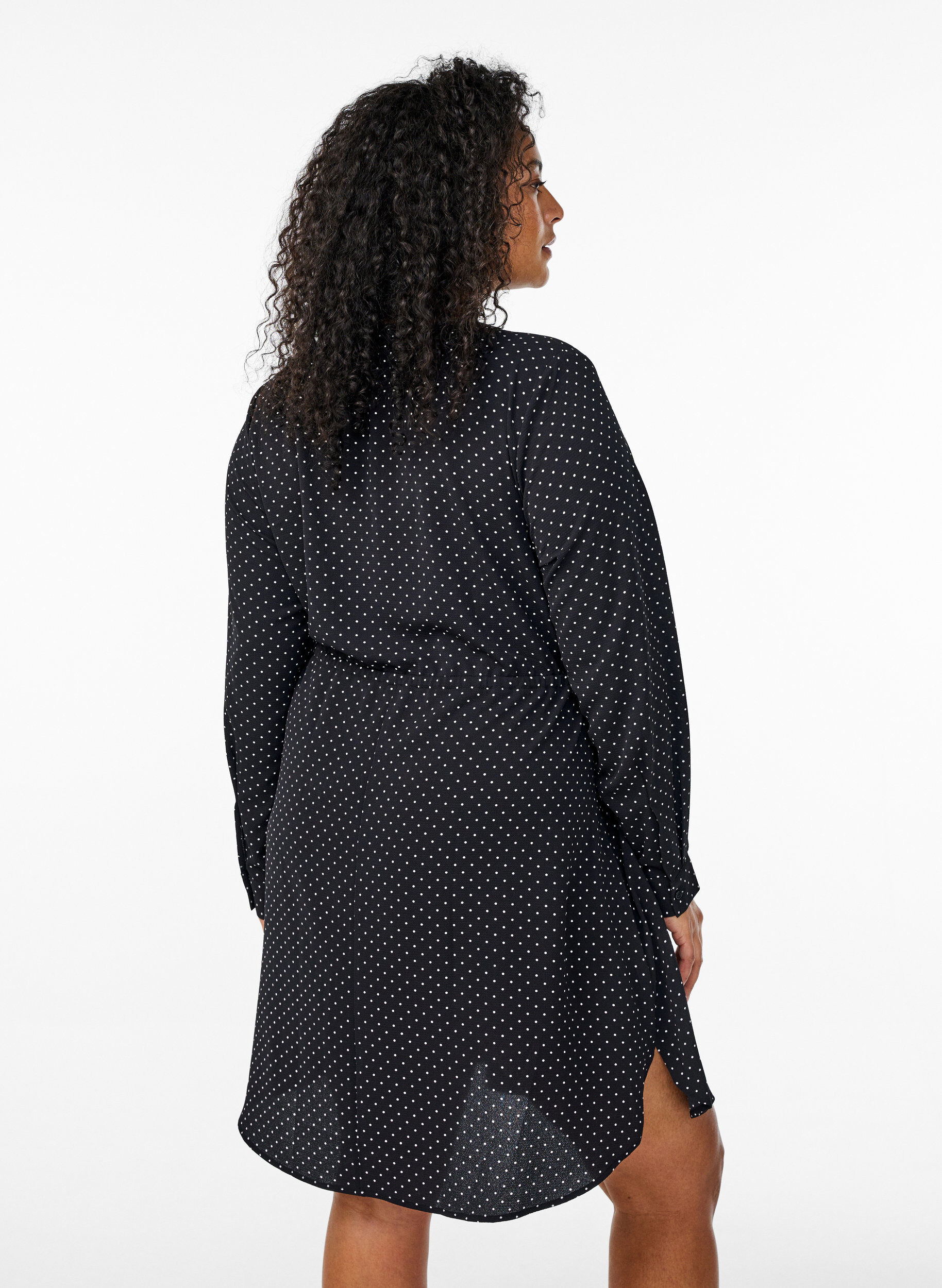 Zizzifashion Knee-length dress with tie belt, Black, Model image number 2