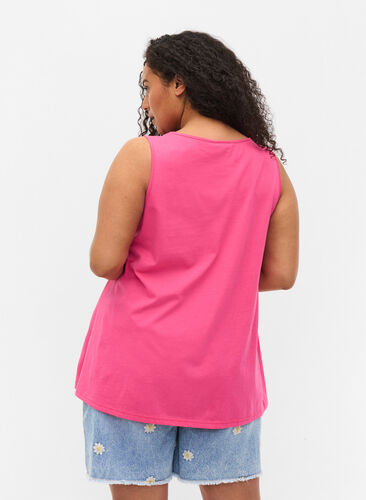 Cotton top with rounded neckline, Magenta SUNSHINE, Model image number 1