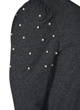 Long sleeve blouse with pearls, Dark Grey Melange, Packshot image number 3
