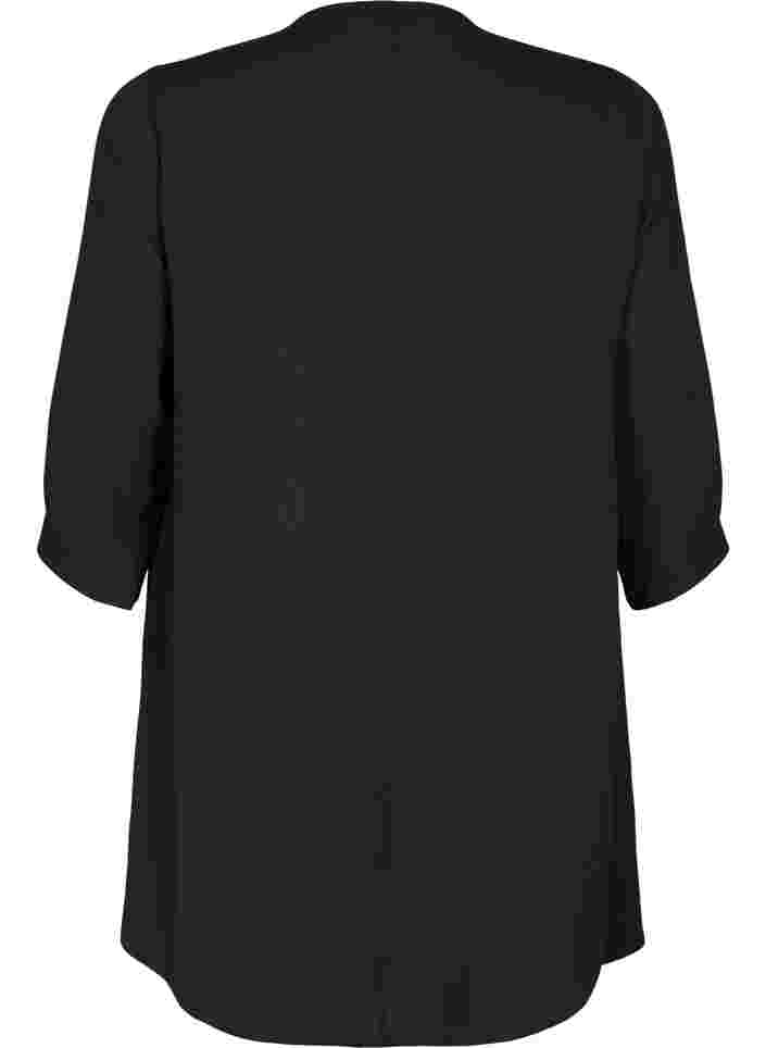 Top with 3/4 sleeves and v-neckline, Black, Packshot image number 1