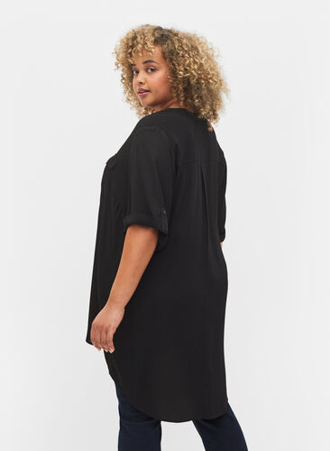 Short-sleeved viscose tunic, Black, Model image number 1