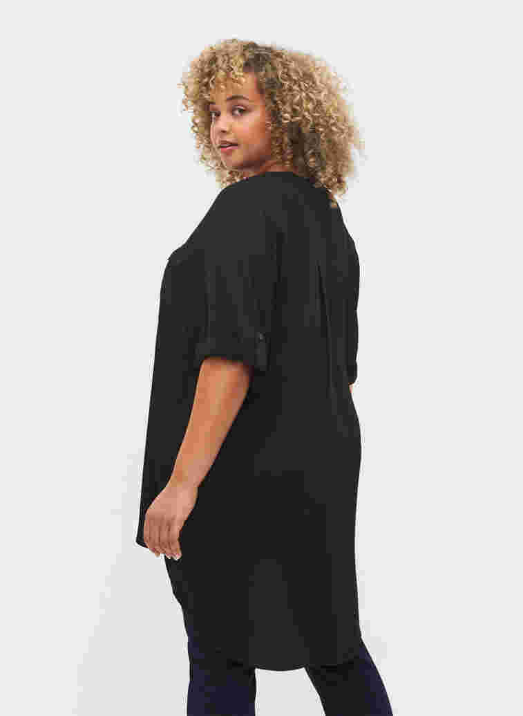 Short-sleeved viscose tunic, Black, Model image number 1