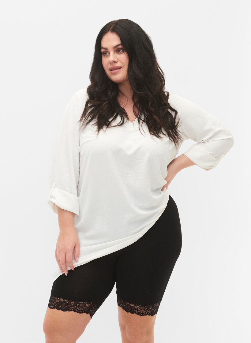 Cycling shorts with lace trim, Black, Model image number 3