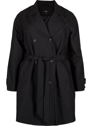 Trench coat with belt and slit, Black, Packshot image number 0