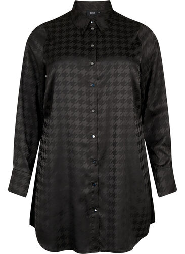 Long shirt with houndstooth pattern, Black, Packshot image number 0
