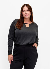Melange blouse with long sleeves, Black Mel. , Model