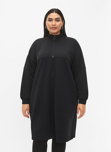 Sweatdress in modal mix with high neck, Black, Model image number 0
