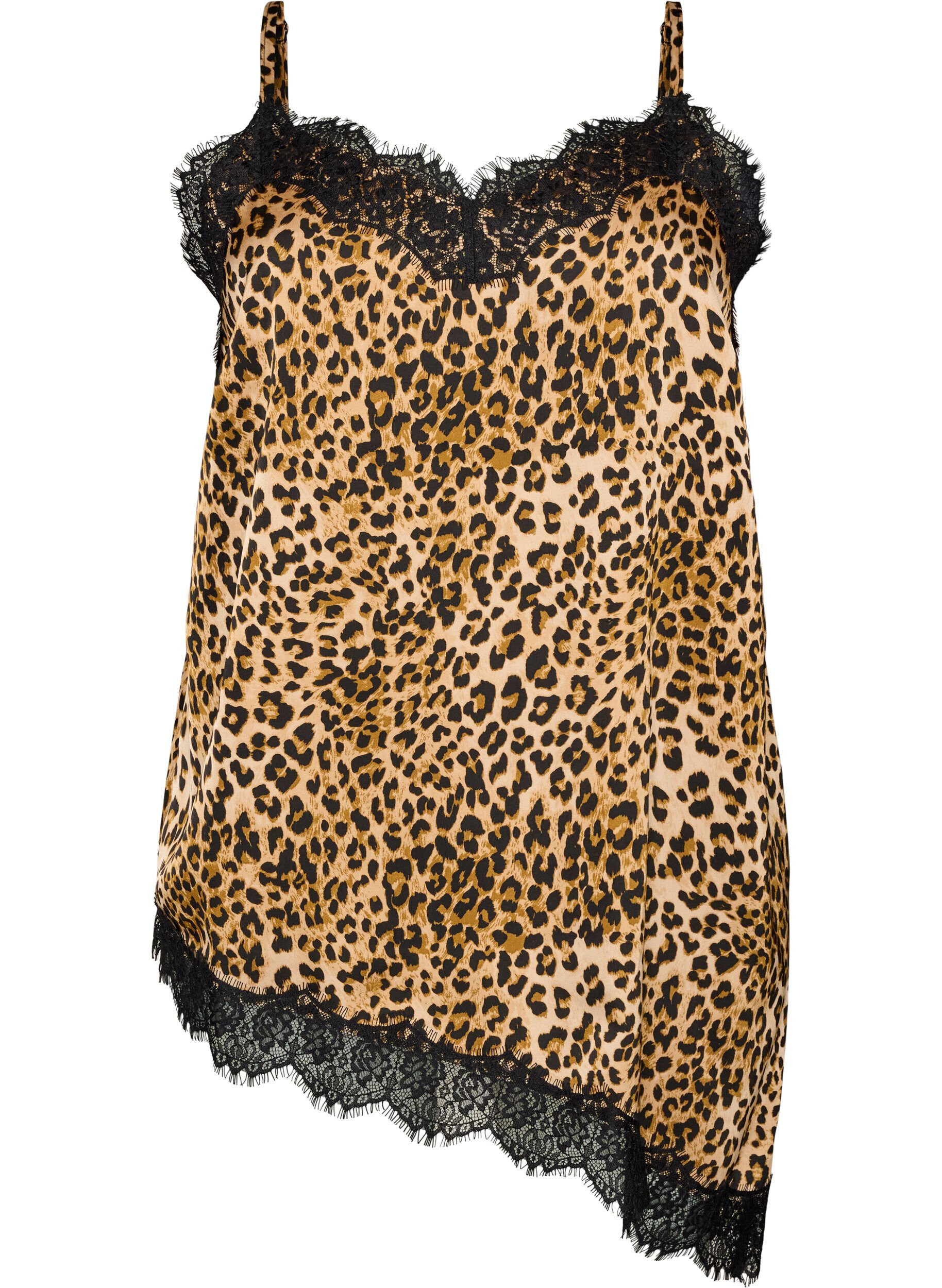 Strappy top with lace and an asymmetrical hem