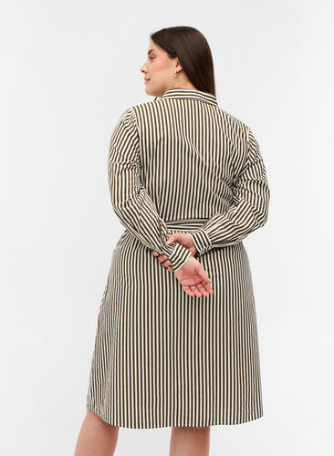 Striped shirt dress in cotton, Ivy Green, Model image number 1