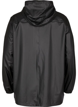 Short rain jacket with hood and button fastening, Black, Packshot image number 1