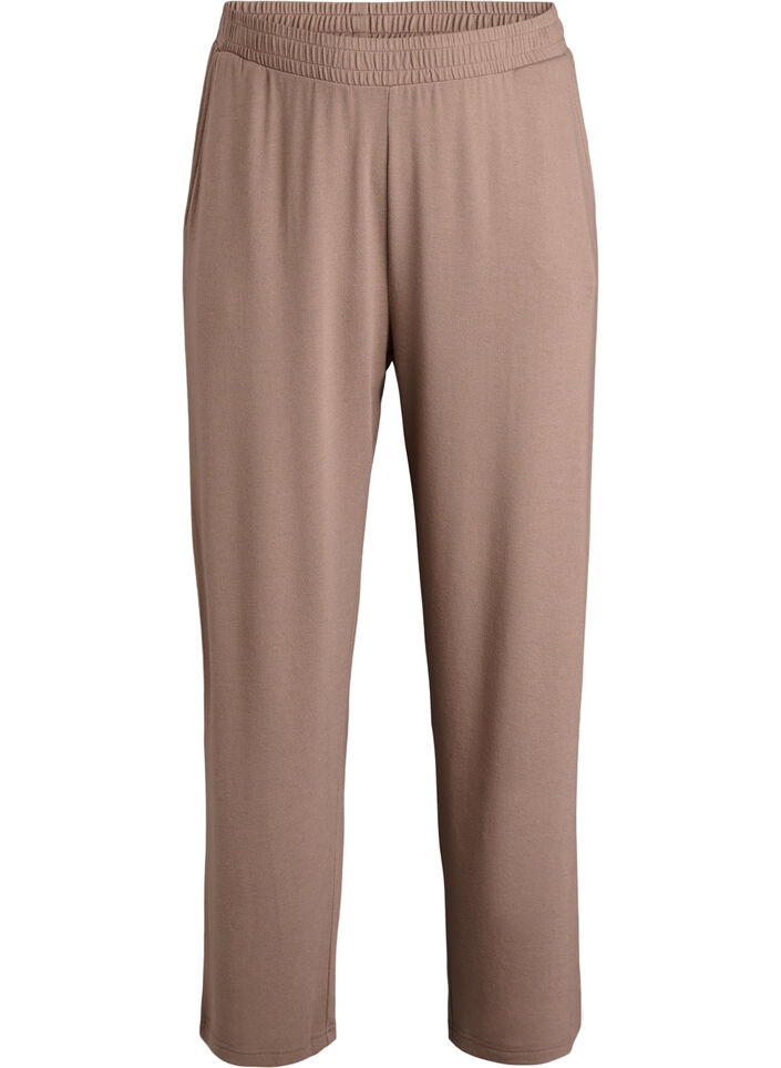 High-waisted straight fit jersey trousers, Brown, Packshot image number 0