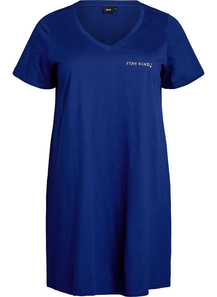 Organic cotton nightdress with V-neck, Blue, Packshot image number 0