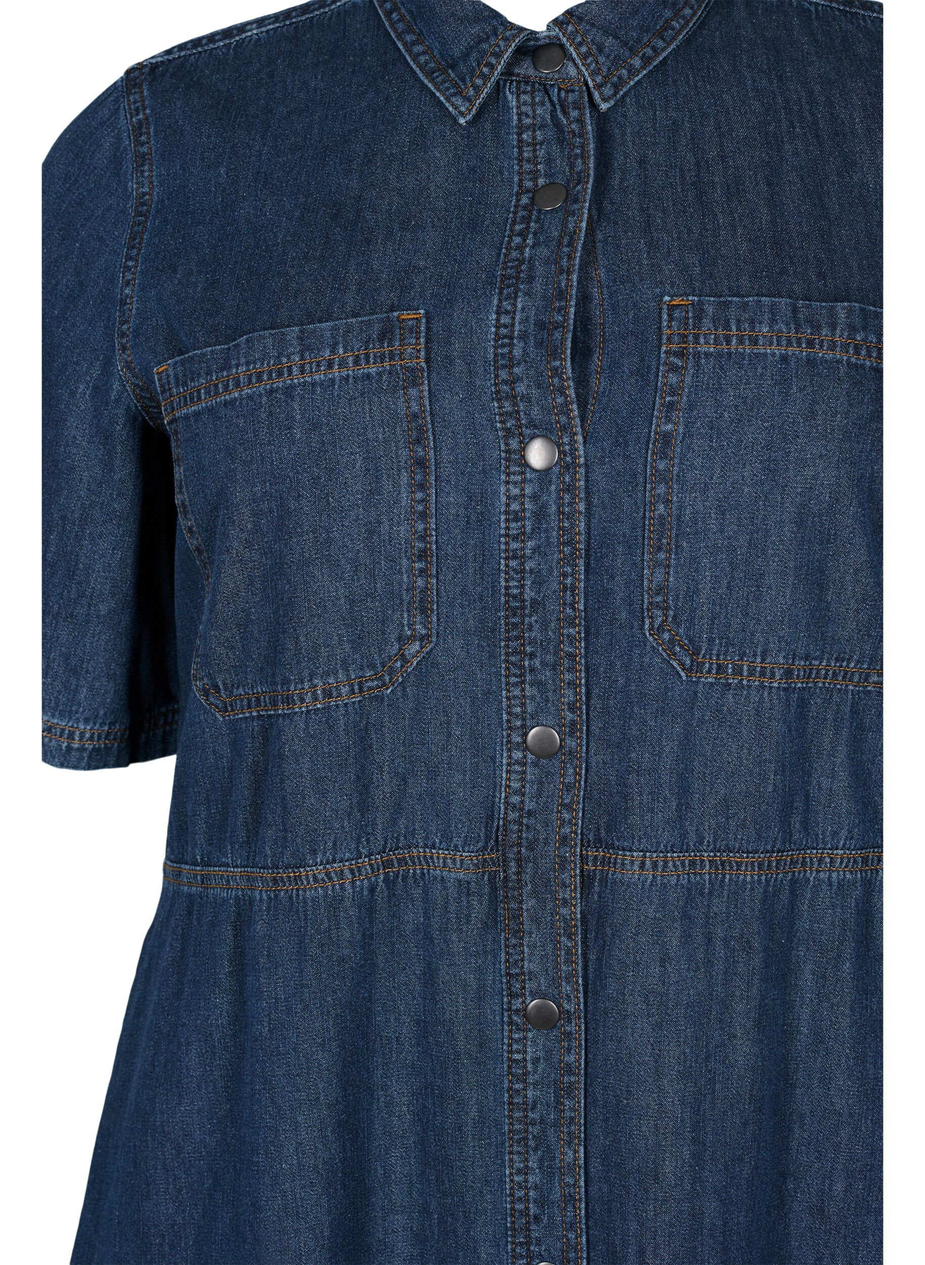 Zizzifashion Denim shirt dress with short sleeves, Blue, Packshot image number 2