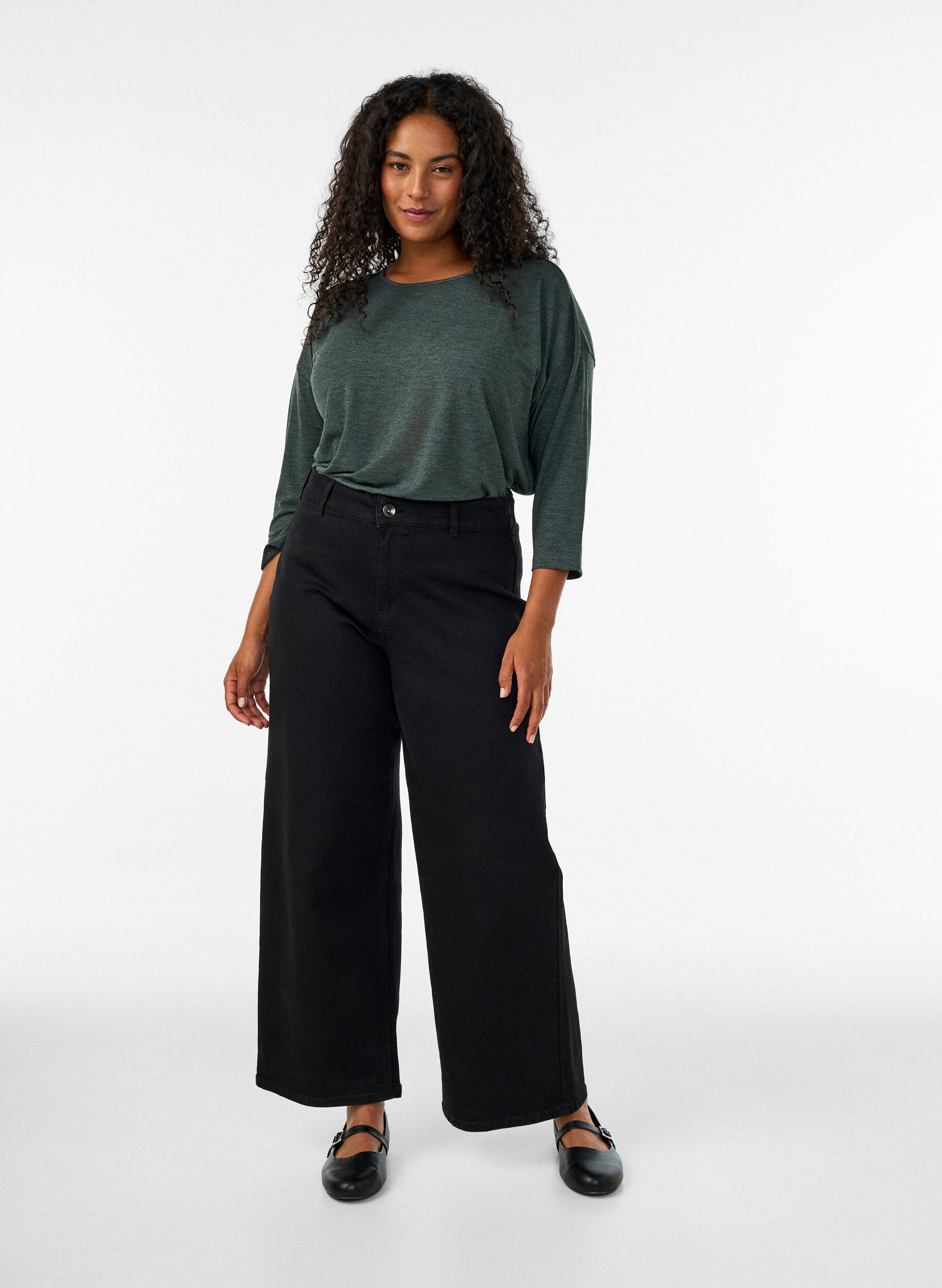 ZizzifashionJersey blouse with 3/4 sleeves, Green, Model image number 1