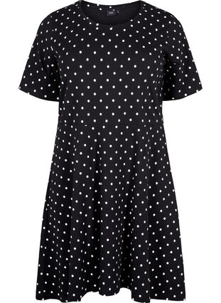 Solid-color cotton dress with short sleeves, Black w. White Dot, Packshot image number 0