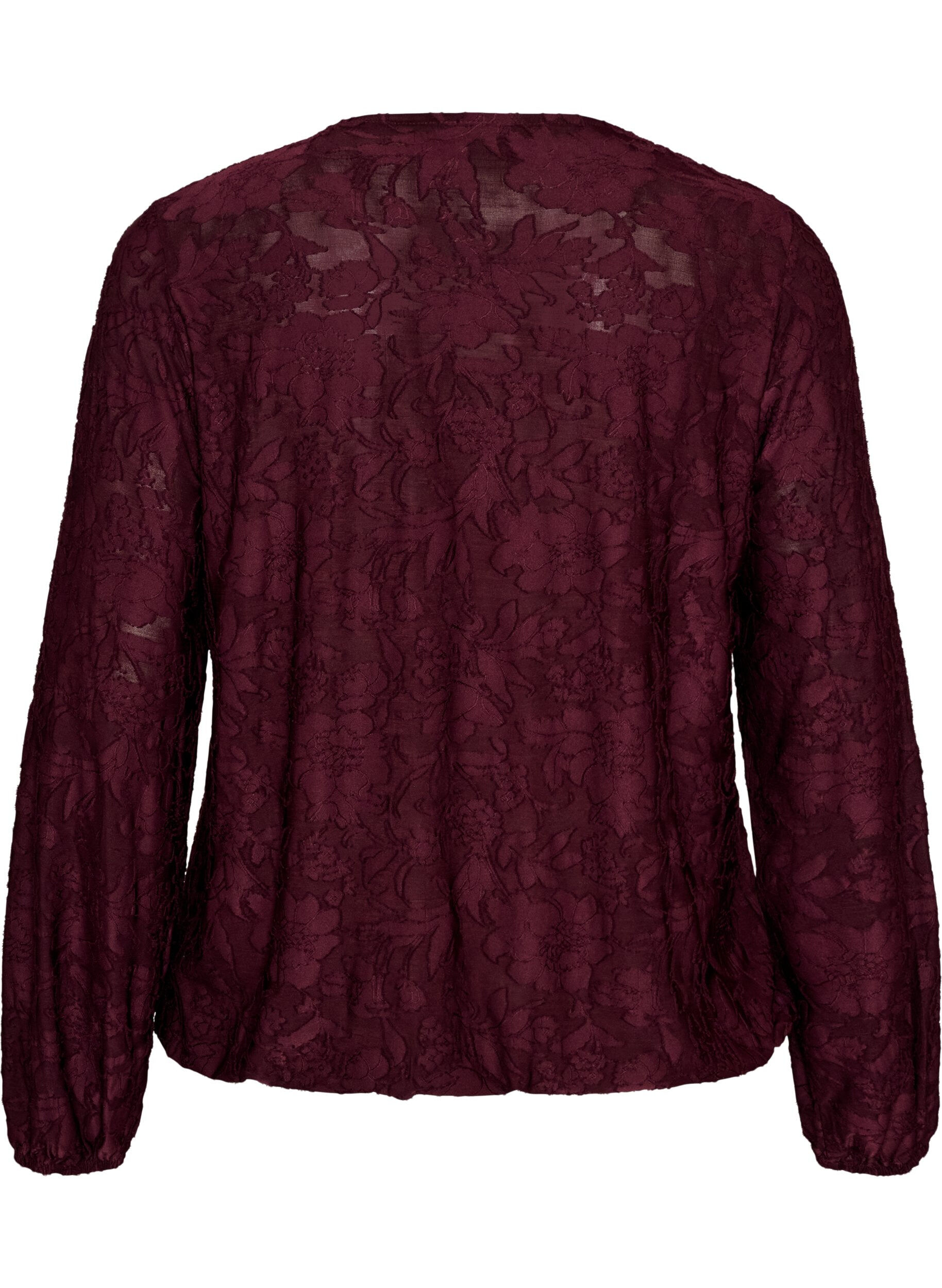 ZizzifashionSheer blouse with floral texture and long sleeves, Red, Packshot image number 1