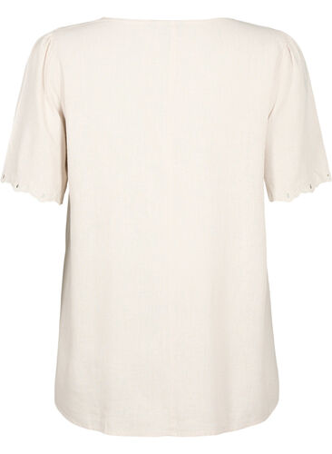 Viscose-Linen Mix Blouse with Embroidery, Moonbeam, Packshot image number 1