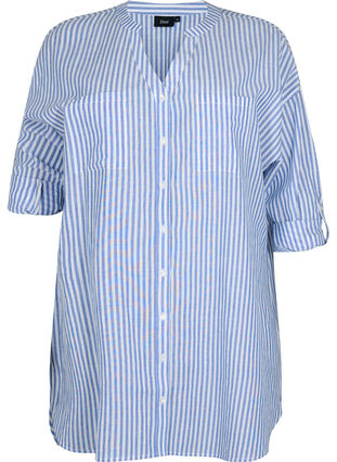 Striped tunic with v neck and buttons, Surf the web Stripe, Packshot image number 0