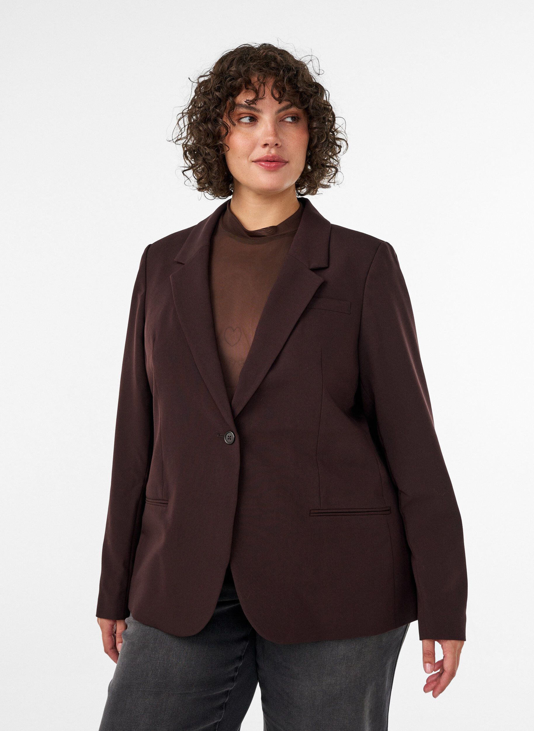 ZizzifashionClassic blazer with a single button closure, Brown, Model image number 0