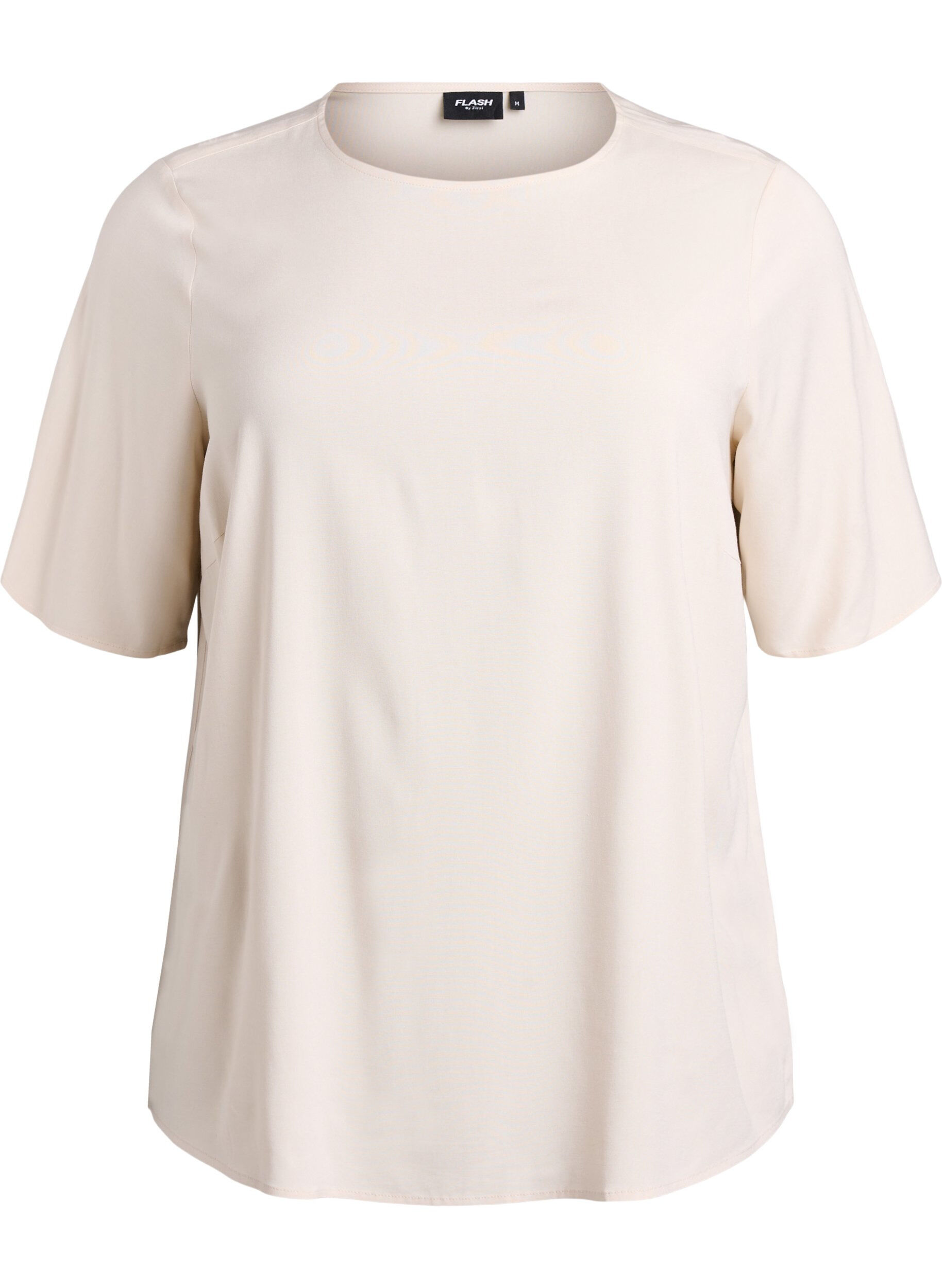Zizzifashion FLASH - Short-sleeved woven blouse with round neck, Beige, Packshot image number 0
