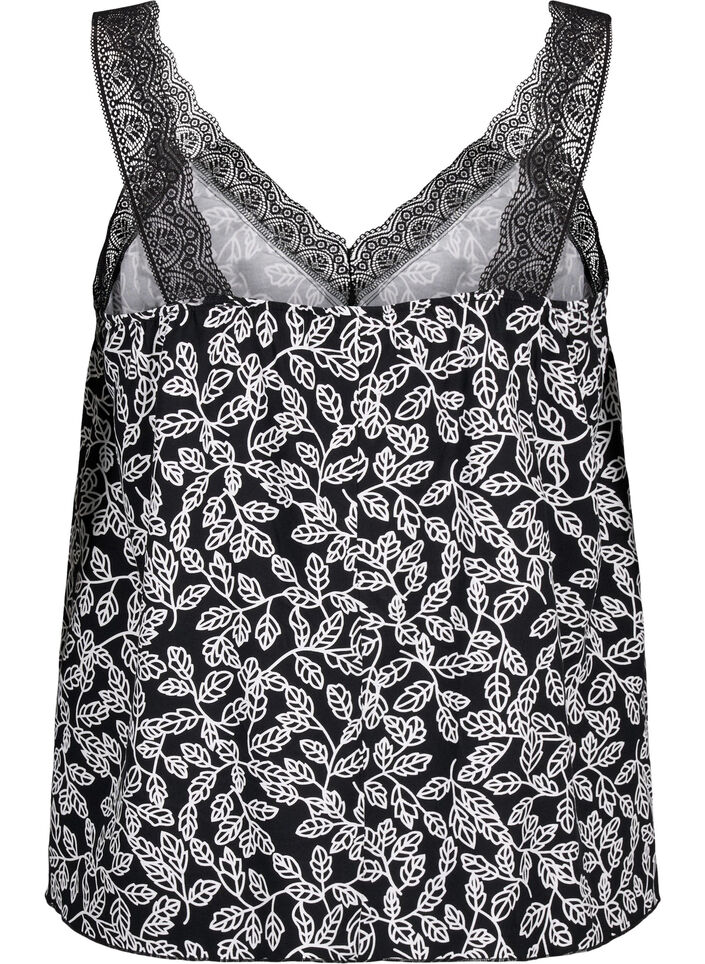 Lace top in viscose, Black w. Wh.Leaf AOP, Packshot image number 1