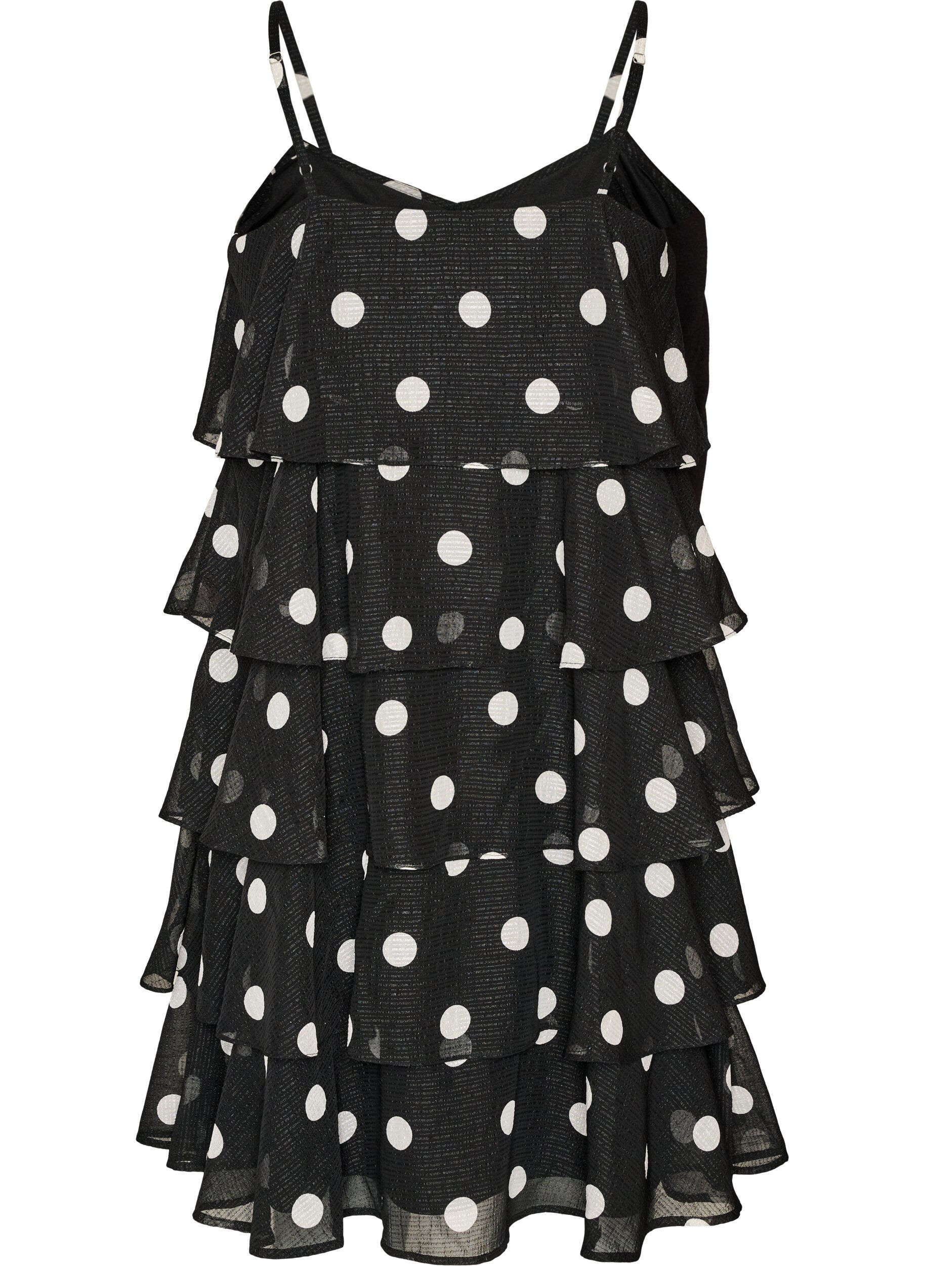 ZizzifashionLayered dress with ruffles and spaghetti straps, Black, Packshot image number 1