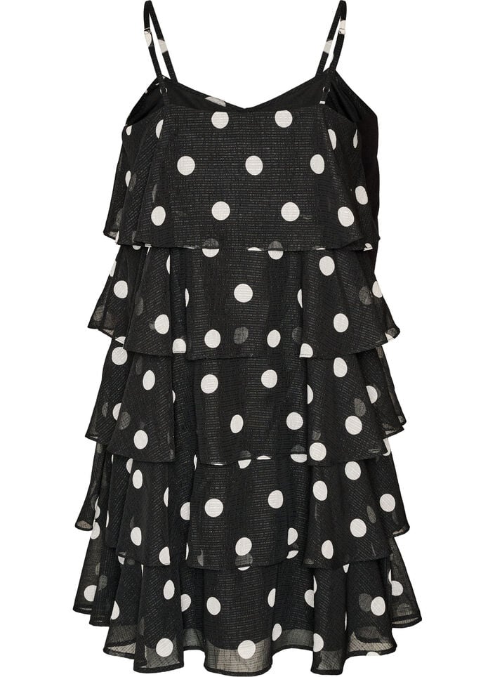 Layered dress with ruffles and spaghetti straps, Black, Packshot image number 1