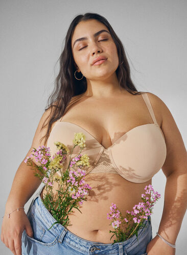Moulded bra with mesh, Nude, Image image number 0