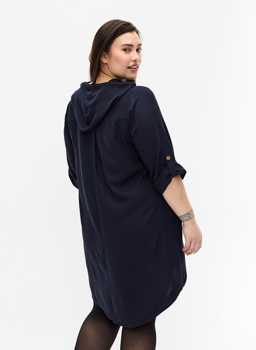 Viscose tunic with hood, Navy Blazer, Model image number 1