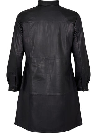 Leather dress with long sleeves and button fastening, Black, Packshot image number 1