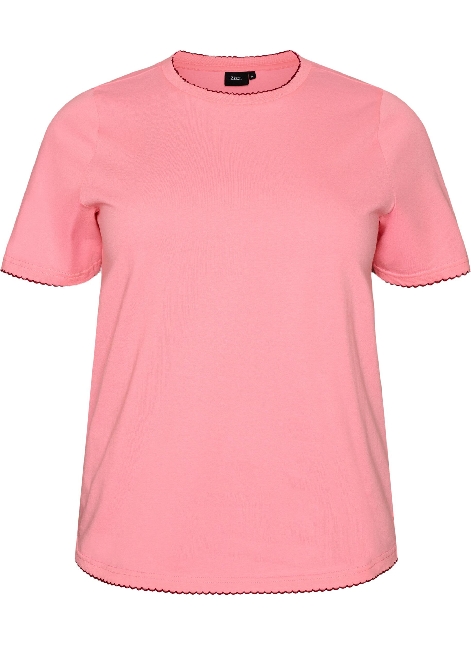 ZizzifashionCotton T-shirt with wavy contrasting edges, Pink, Packshot image number 0