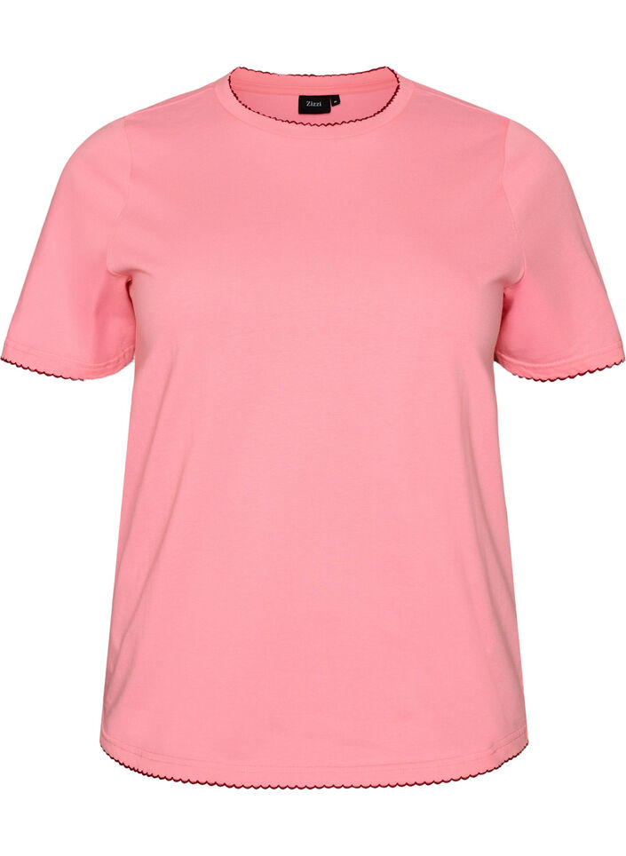 Cotton T-shirt with wavy contrasting edges, Pink, Packshot image number 0