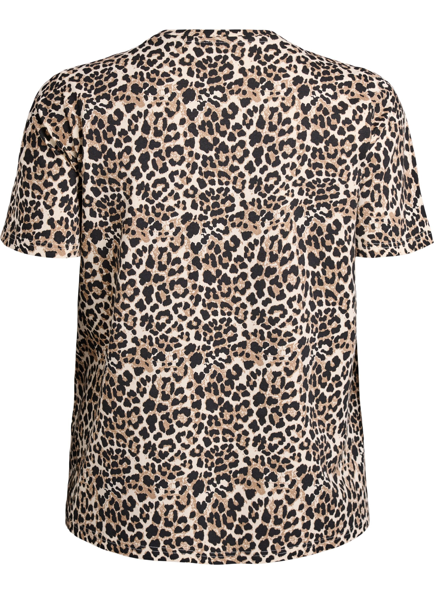 Zizzifashion T-shirt with leopard print and text, Brown, Packshot image number 1
