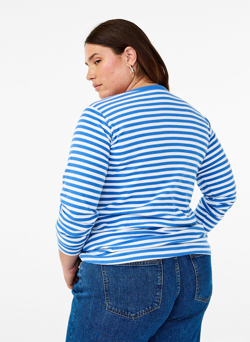 Striped blouse with long sleeves, Blue, Model image number 2