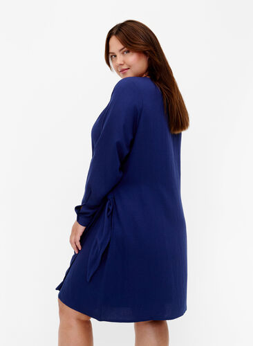 Long sleeve viscose dress with a wrap look, Medieval Blue, Model image number 1