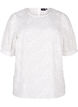 Short-sleeved blouse with embroidery and a round neck, White, Packshot image number 0