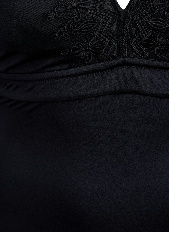 Swimsuit with v-neck and embroidery, Black, Packshot image number 2
