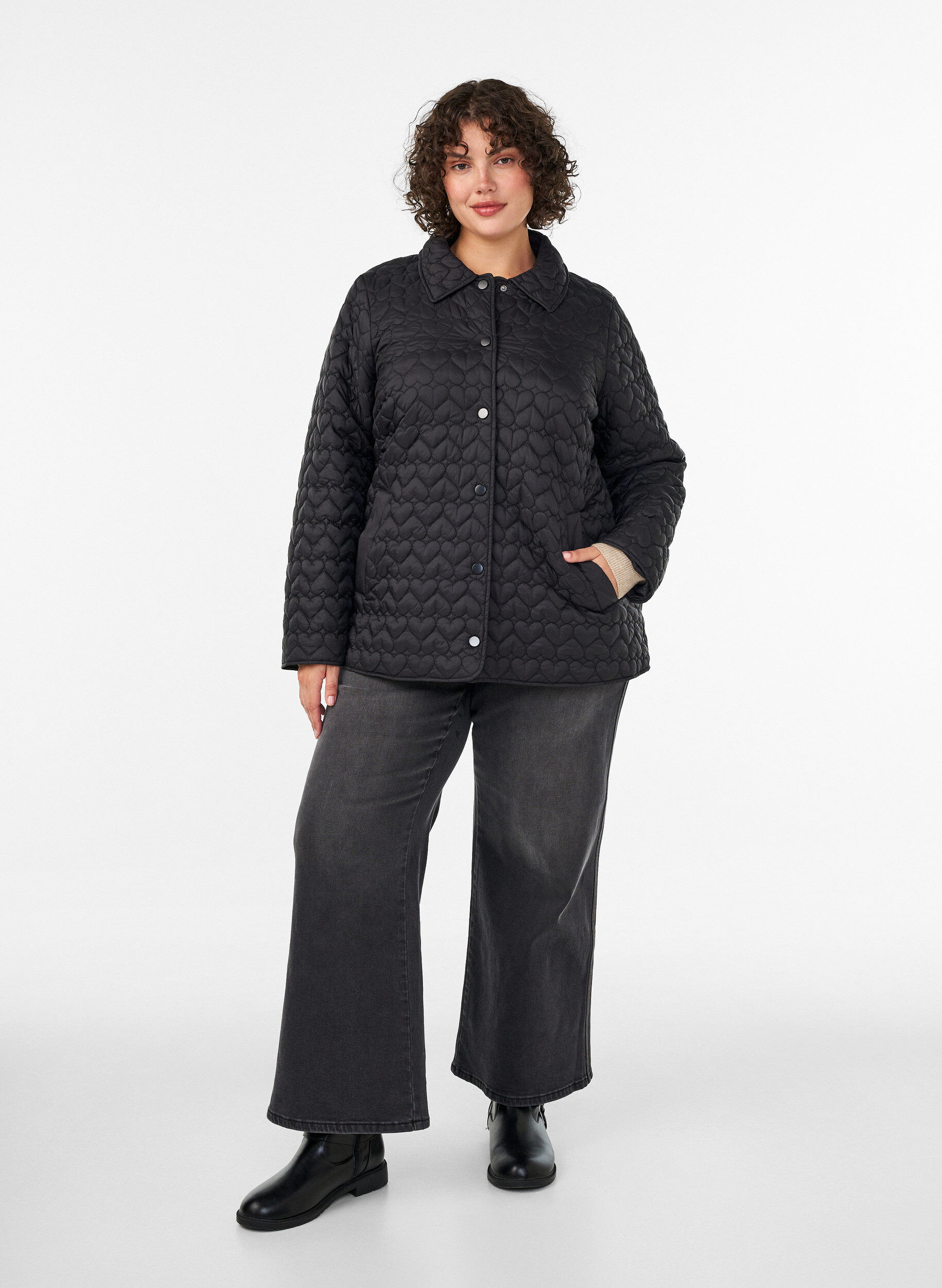 ZizzifashionLightly padded jacket with decorative quilting, Black, Model image number 1