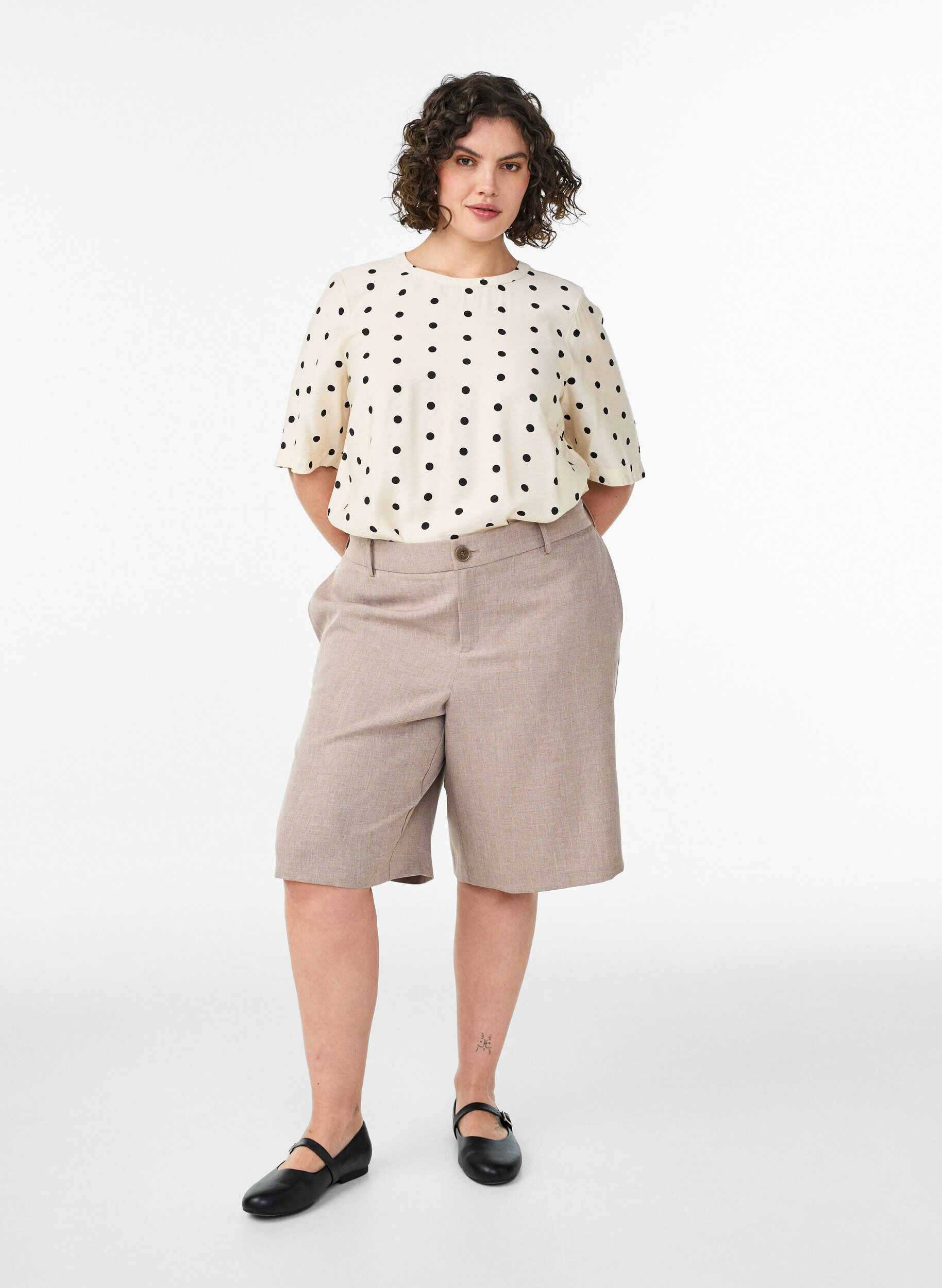ZizzifashionViscose blouse with spots and 1/2 sleeves, Vanilla, Model image number 1