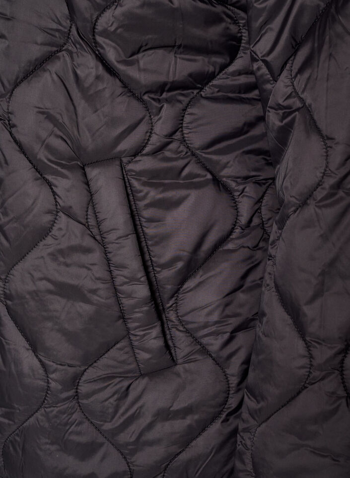 Quilted jacket with press studs and round neck, Black, Packshot image number 3