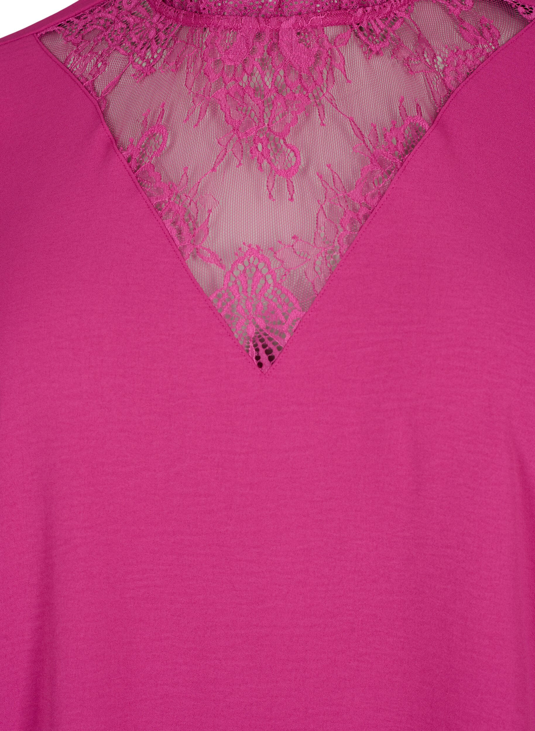 Zizzifashion Long sleeved blouse with lace detail, Festival Fuchsia, Packshot image number 2