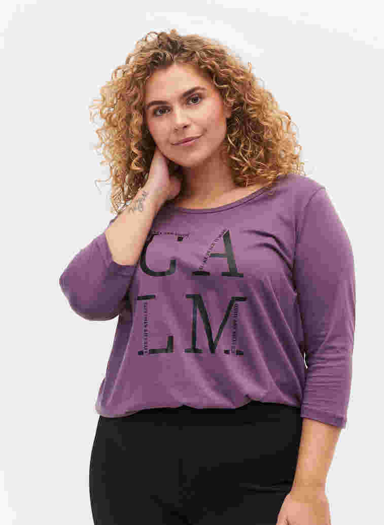 Cotton t-shirt with 3/4 sleeves, Vintage Violet, Model image number 0